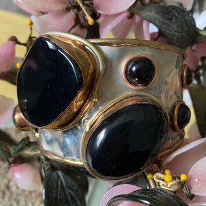 Vintage onyx silver copper cuff